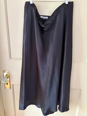 Vince Black Satin Bias-Cut Midi Skirt
